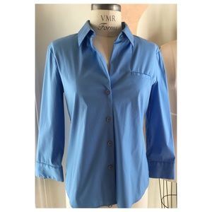 Theory Stretch Cotton Button Down Blouse Sky Blue